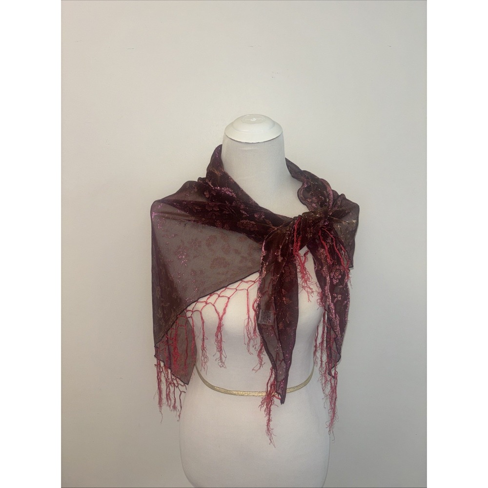 Women's Scarf Country Fringe Flowers Colorful Wrap Scarf 40" X 28" Multi Metalli